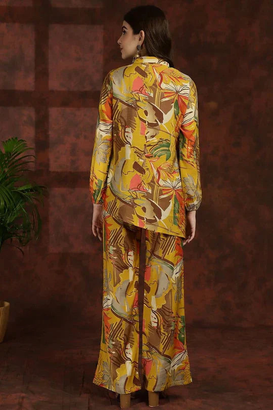 YELLOW FLORAL PRINTED TUNIC PALAZZO ETHNIC CO-ORD SET