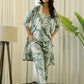 GREEN COTTON PRINTED 3 PEICE NIGHT SUIT SET WITH PYJAMA