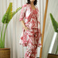 WINE COTTON PRINTED 3 PEICE NIGHT SUIT SET WITH PYJAMA