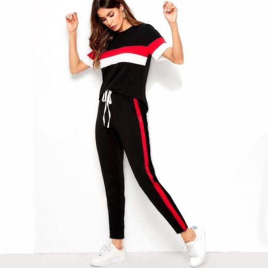 Red Panel Tracksuit For Women