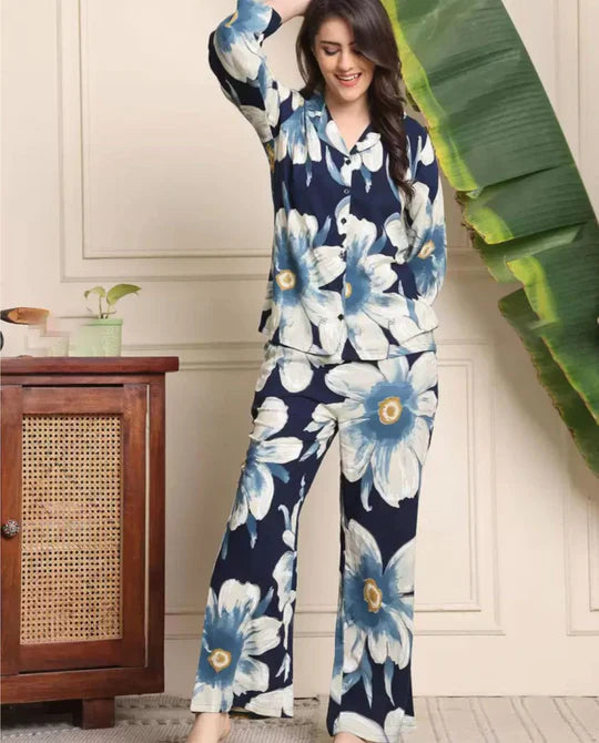 WHITE & BLUE FLOWER CO-ORD SET