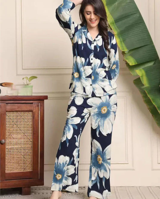 WHITE & BLUE FLOWER CO-ORD SET