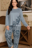 Flower Printed Pajama Set Long Sleeve Full Trousers
