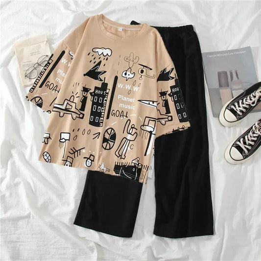 Yellow Multi Printed Night Wear (Half Sleeves)