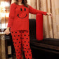 Red Full Sleeves Smiley Printed Nightwear