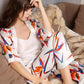 THREE PIECE FLOWER PRINTED V-NECK CAMI TOP WITH GOWN & PAJAMA SET