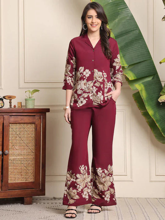 B#255 WINE FLORAL CO-ORD SET