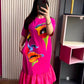 Long Loose Printed Frill Top Tee