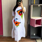 Long Loose Printed Frill Top Tee