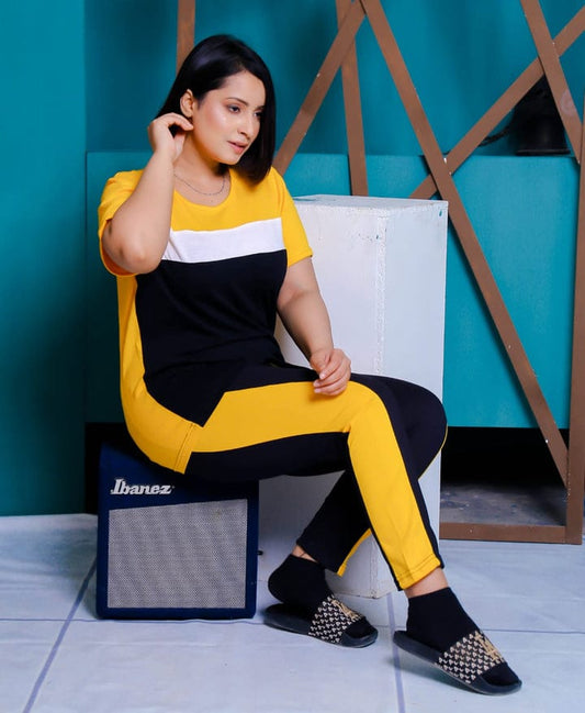 Yellow Panel Half Sleeves Tracksuit