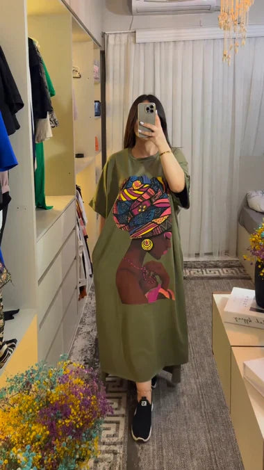 LONG LOOSE PRINTED TOP TEE