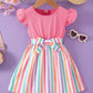 BABY GIRL SPLICING STRIPPED SHORT SLEEVE BELTED DRESS