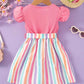 BABY GIRL SPLICING STRIPPED SHORT SLEEVE BELTED DRESS