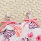 Floral & Butterfly Print Ruffle Hem Top with Short