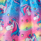 Cute Unicorn Rainbow Print Round Neck Short Sleeve Waist-Cut Dress