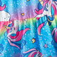 CUTE UNICORN RAINBOW PRINT ROUND NECK SHORT SLEEVE WAIST-CUT DRESS