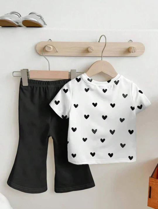 BLACK HEART PRINT TWO PIECE SET