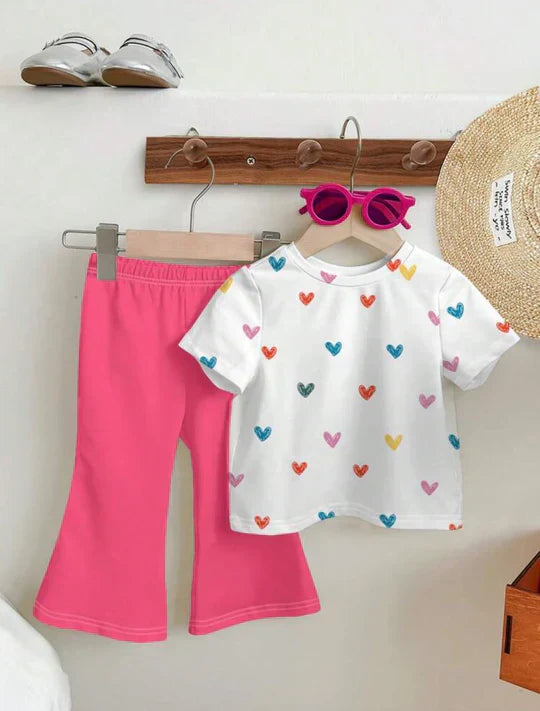COLORFUL HEART PRINT TWO PIECE SET