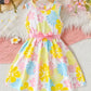 VIBRANT FLORAL SLEEVELESS DRESS WITH BELT FOR GIRLS