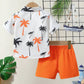 2PCS BABY BOYS TREE PRINT POLO COLLAR SHIRT & ELASTIC WAIST ORANGE SHORTS SET