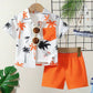 2PCS BABY BOYS TREE PRINT POLO COLLAR SHIRT & ELASTIC WAIST ORANGE SHORTS SET