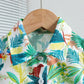 2pcs Tropical Leaf & Animal Print Shirt & Short Set