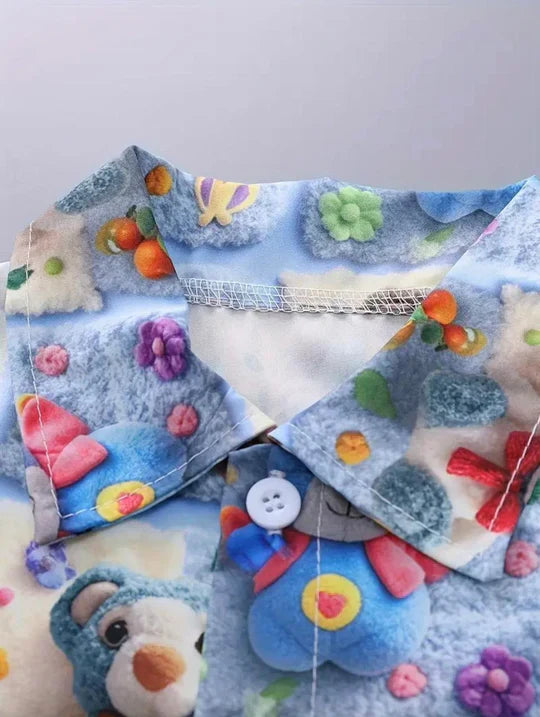 2PCS BABY BOYS BEAR 3D PRINT SHIRT & ELASTIC WAIST SHORTS SET