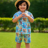 2PCS BABY BOYS BEAR 3D PRINT SHIRT & ELASTIC WAIST SHORTS SET