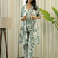 GREEN COTTON PRINTED 3 PEICE NIGHT SUIT SET WITH PYJAMA