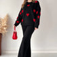 Heart printed warm winter fleece co ord Set