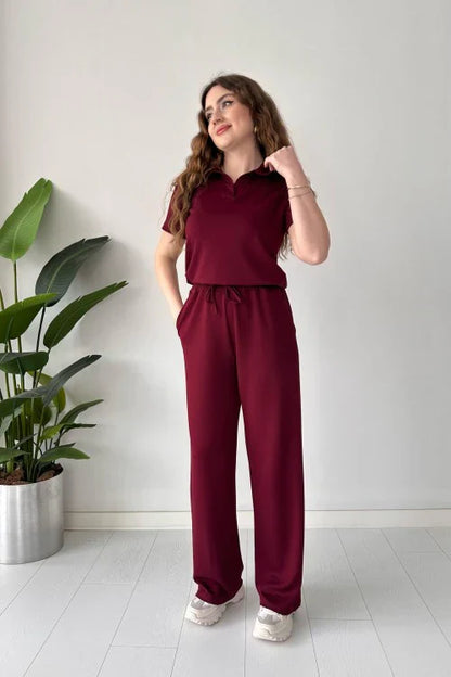 SUMMER CASUAL WOMEN'S POLO COLLAR TOP & TRACKSUIT