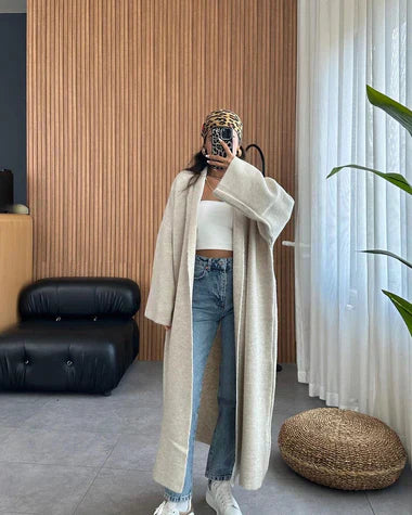 LONGLINE STREET-STYLE LONG WINTER FLEECE FABRIC GOWN