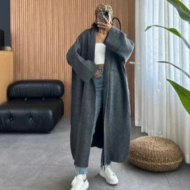 LONGLINE STREET-STYLE LONG WINTER FLEECE FABRIC GOWN